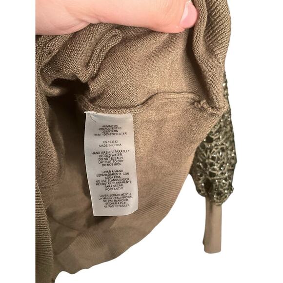 Sioni Balloon Sparkly Mesh Sleeve Knit Pullover Sweater Green Womens Size L NEW - Picture 3 of 4